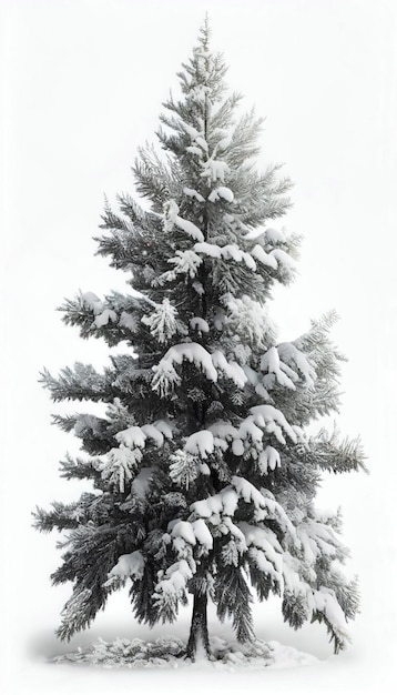 Christmas Tree in snow isolated over white background with Generative AI Technology