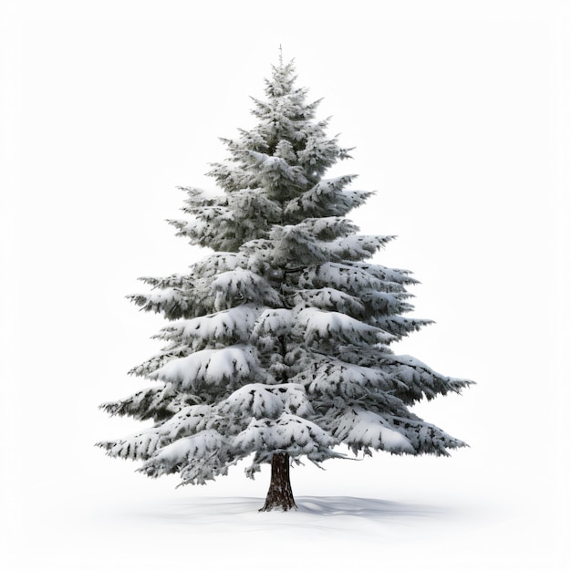 Christmas tree in the snow isolated on white background