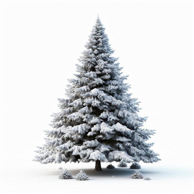 Christmas tree in the snow isolated on white background