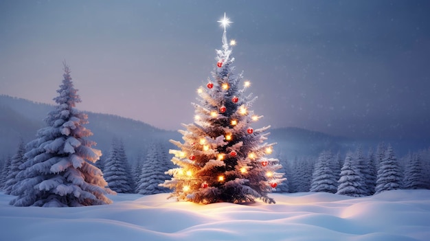 Christmas Tree in Snowy Landscape A Festive Symbol of the Season in a Serene Natural Setting