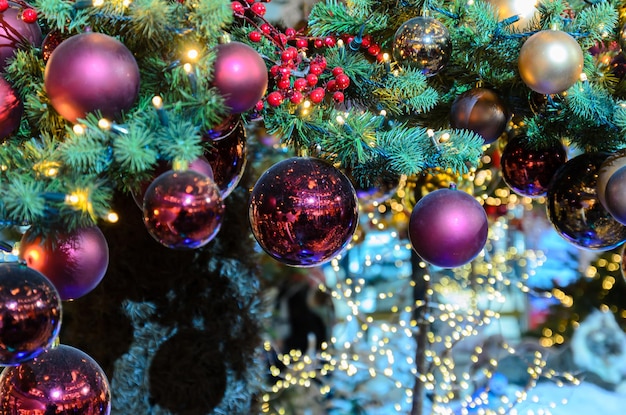 Christmas tree toys balls on the Christmas tree