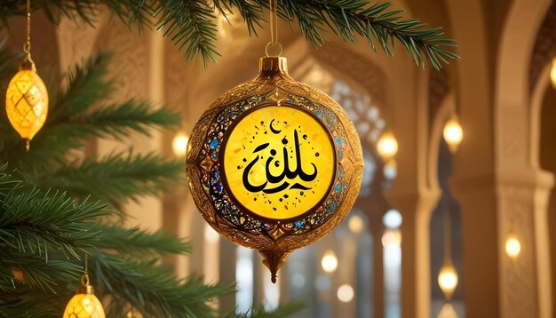 a christmas tree with arabic calligraphy on it