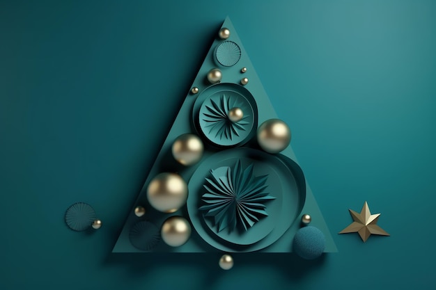 Christmas tree with balls on a blue background