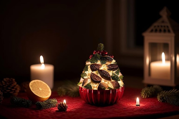 Photo a christmas tree with a candle and a candle on it