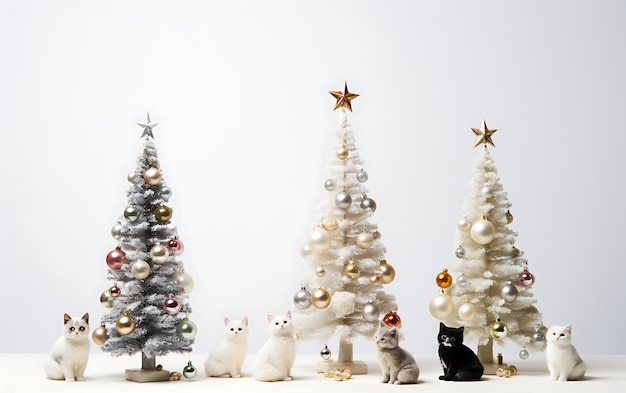 christmas tree with cats and kitten