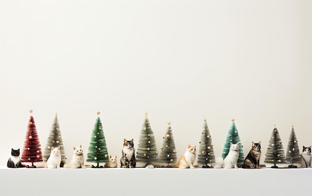 christmas tree with cats and kitten