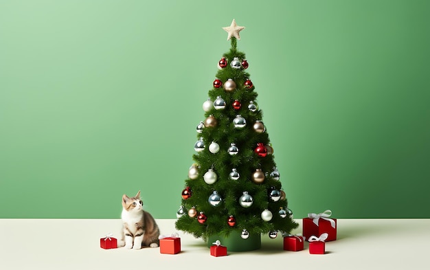 christmas tree with cats and kitten