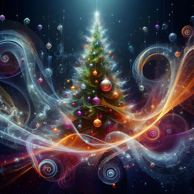 Photo a christmas tree with a colorful background and a colorful image of a christmas tree