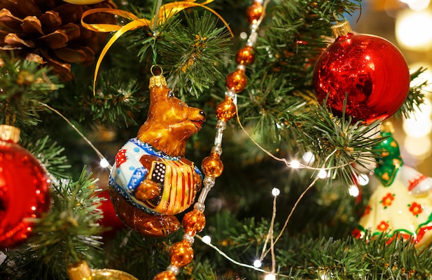 Christmas tree with colorful toys.