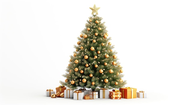 Christmas Tree with Decorations Isolated on the White Background