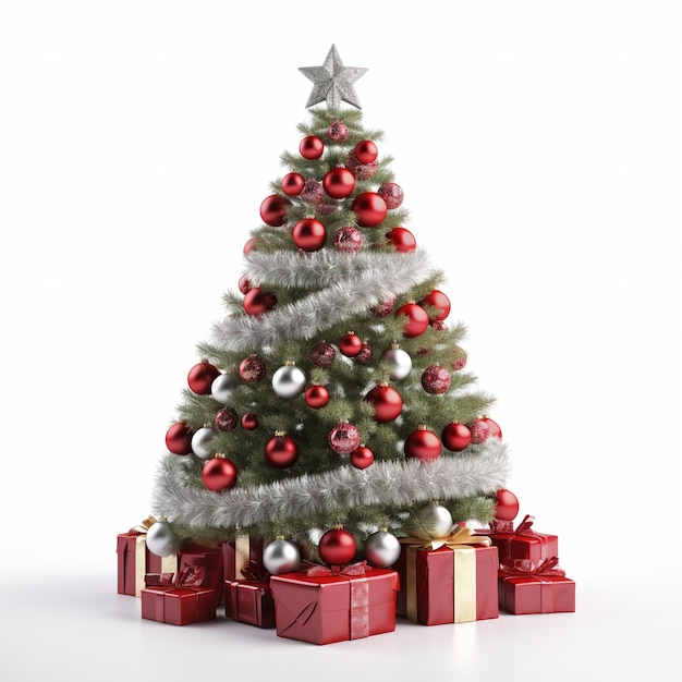 Christmas tree with gift box on pastel background copy space