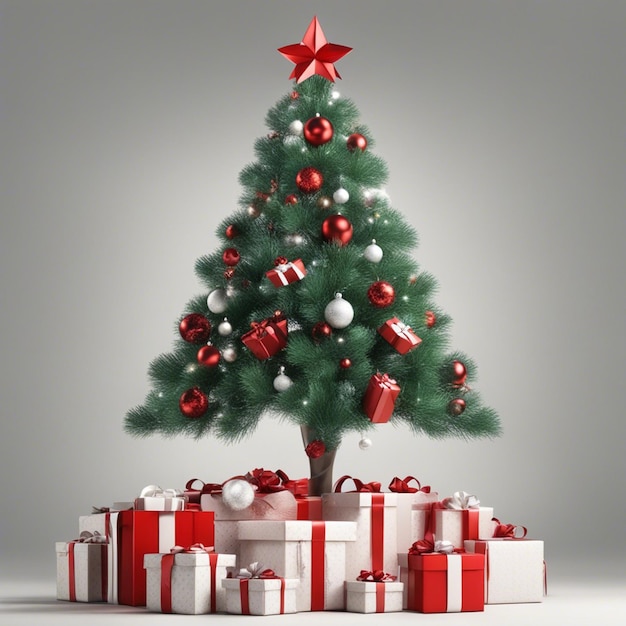 A christmas tree with gift boxes whiite background