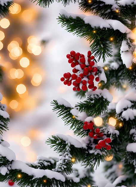 Christmas tree with gifts in a winter landscape