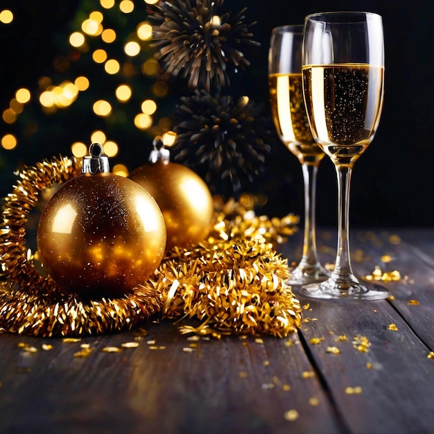 a Christmas tree with gold ornaments and a green background