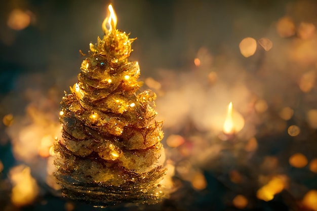 Christmas tree with golden and green color image with garland