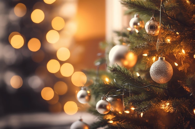 A christmas tree with lights and a christmas tree in the background