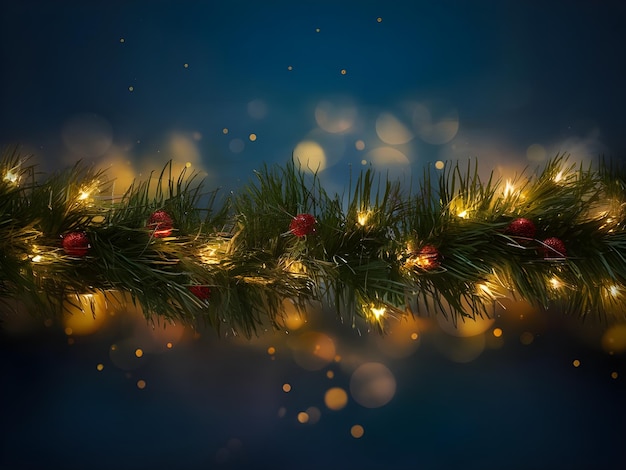 a christmas tree with lights on it and a blue background