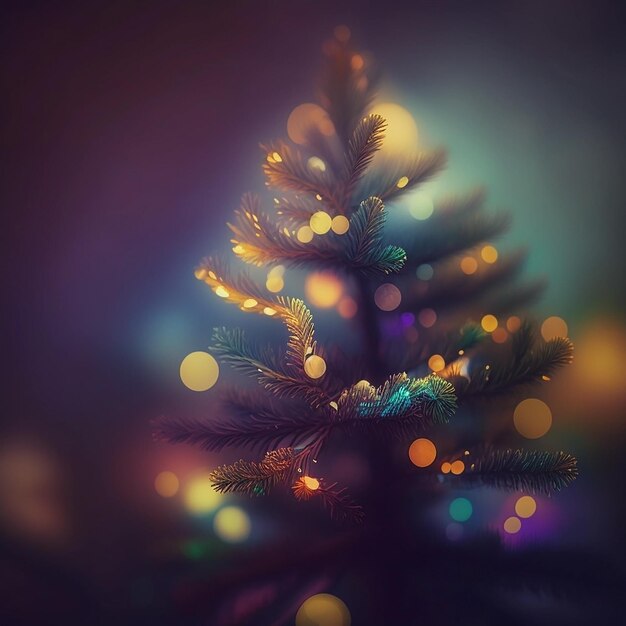 A christmas tree with lights on it and a blue background.