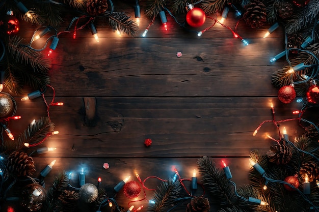 a christmas tree with lights on it and a wooden background