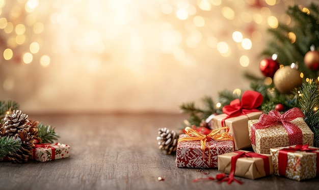 A Christmas tree with many presents on it