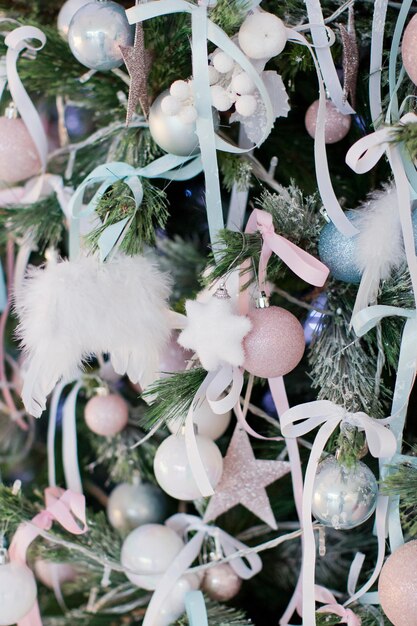 Christmas tree with pink and blue decorations