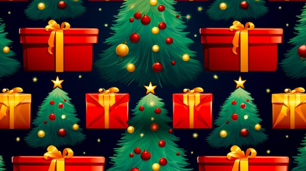 Christmas tree with presents on it and star on top of it Generative AI