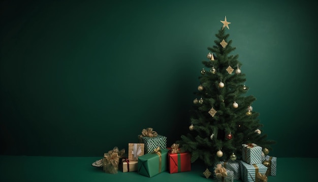 A christmas tree with presents under it