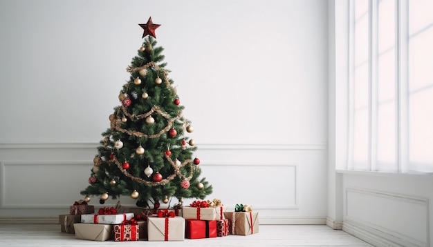 A christmas tree with presents under it