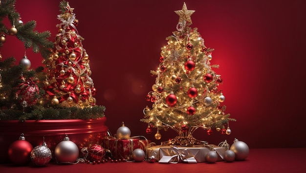 a christmas tree with a red background with a red background