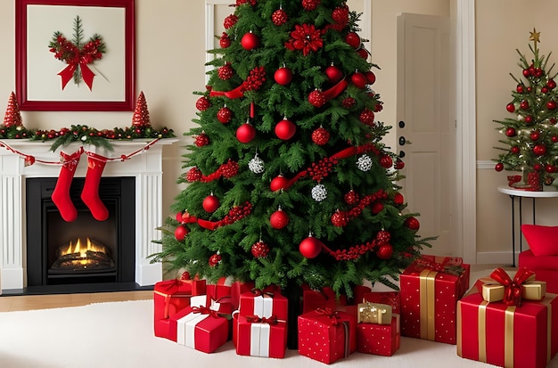 Christmas tree with red ball ornament and