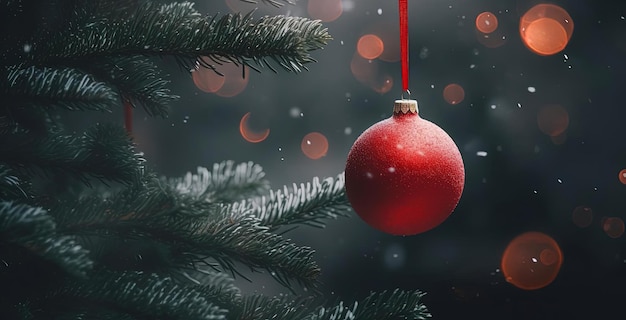 christmas tree with red ball in the style of festive atmosphere