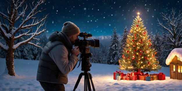 Photo a christmas tree with a red bauble and a red bauble