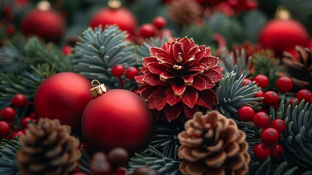 a christmas tree with a red and green decoration and a red christmas ornament