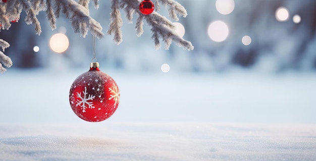 christmas tree with red ornament hanged on it over background