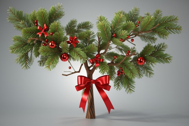 a christmas tree with red ornaments and a red ribbon