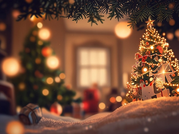 Photo a christmas tree with a red and white decoration on it