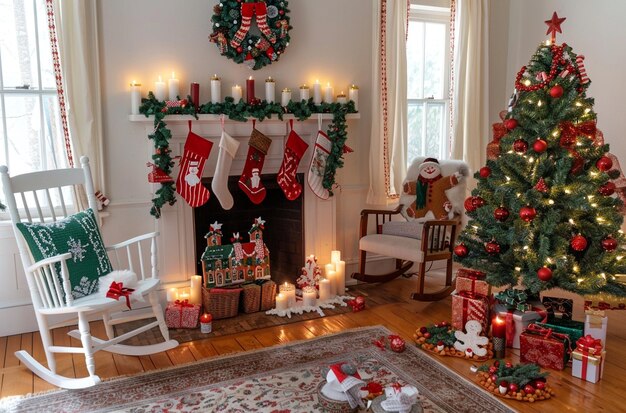 Photo a christmas tree with santas and presents on it