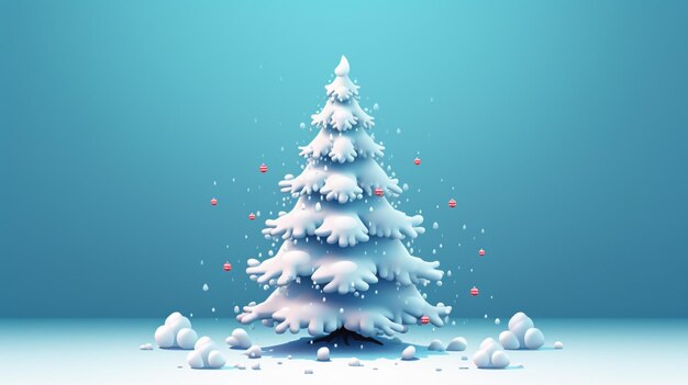 a christmas tree with snow on it and a blue background