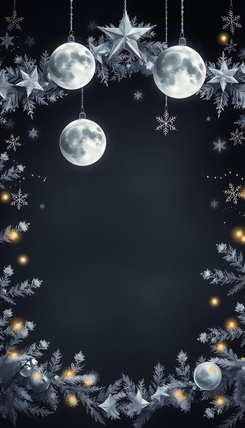 christmas tree with snow and a moon in the background