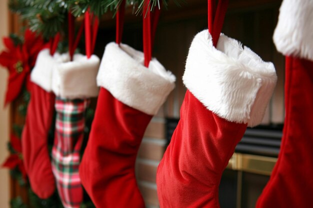 Photo a christmas tree with stockings hanging from it that say  christmas