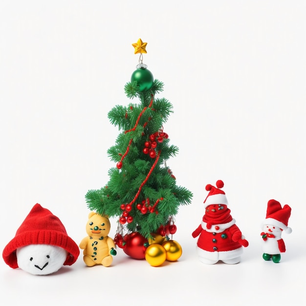 Christmas Tree with Toys on White Background