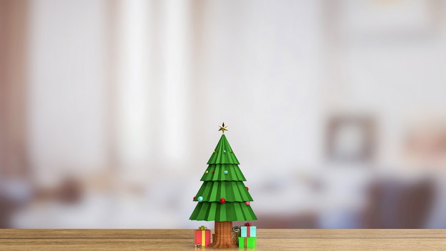 The Christmas tree on wood table for holiday celebration or  promotion business background 3d rendering