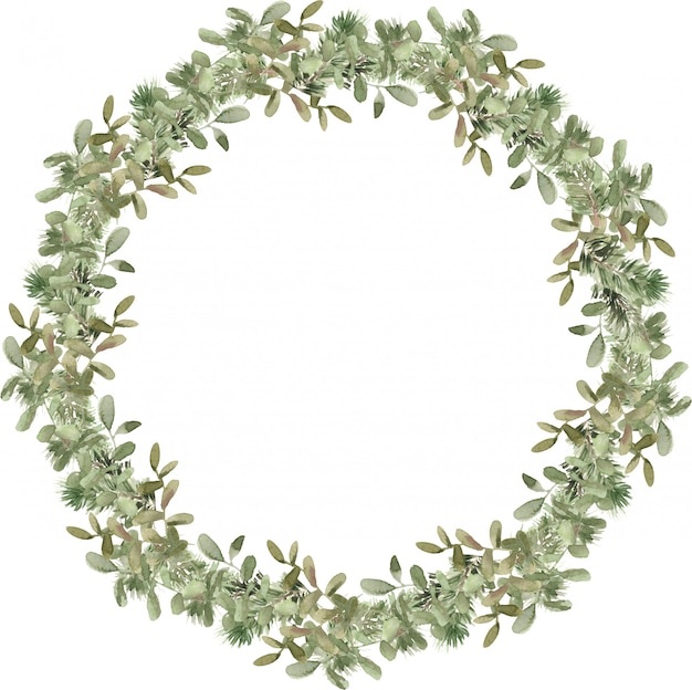 Christmas Tree Wreath composition with pine and spruce branches. Winter fir round frame