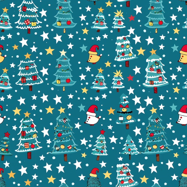 Photo christmas trees gifts and stars pattern background