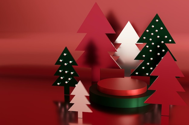 Photo christmas trees with color podium to show your product d render