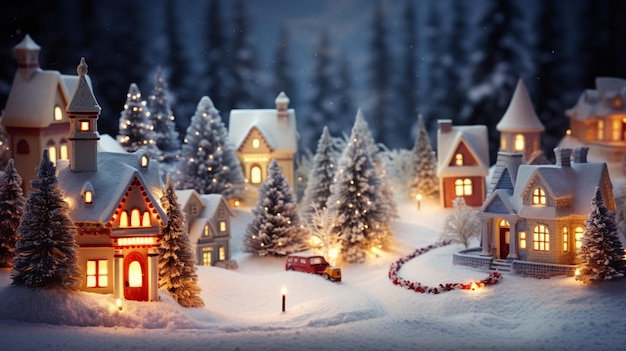 Christmas village winter postcard