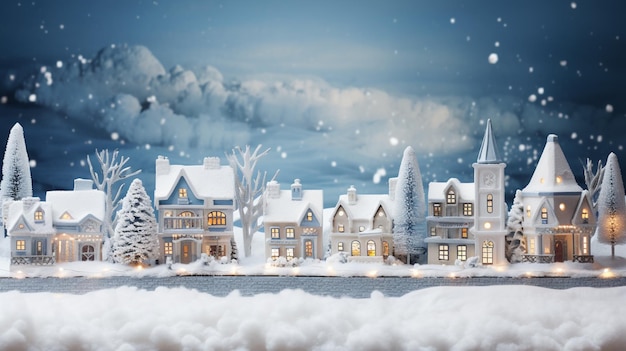 Christmas village winter postcard