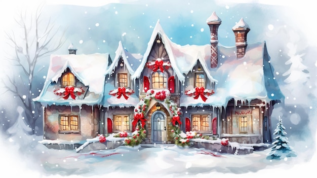 Christmas village winter postcard