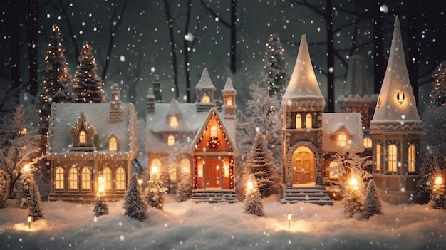 Christmas village winter postcard