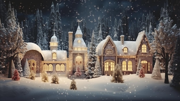 Christmas village winter postcard